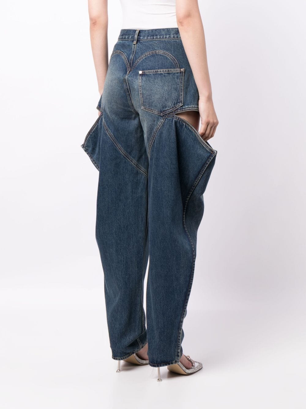 Shop Area Crystal-slits Tapered Jeans In Blue