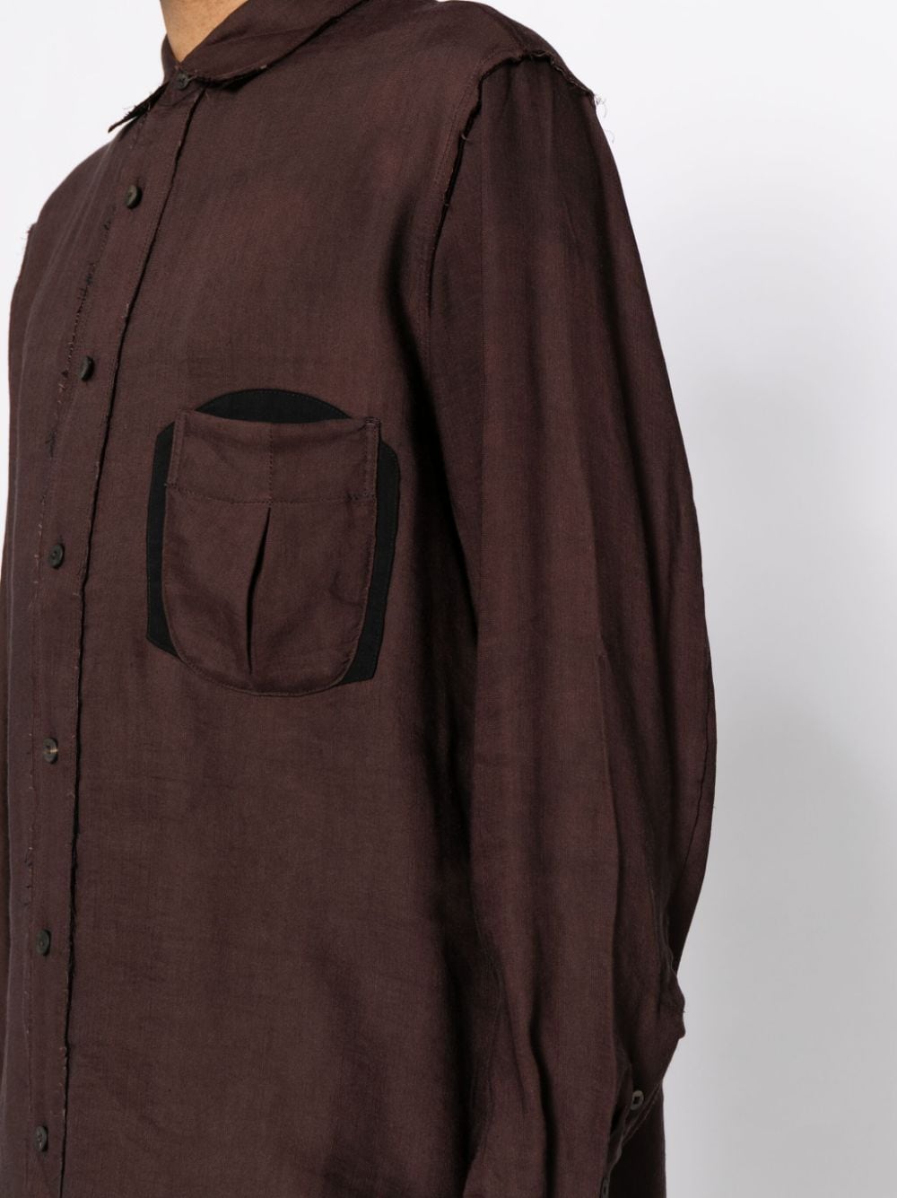 Shop Ziggy Chen Contrast-trim Patch-pocket Shirt In Brown