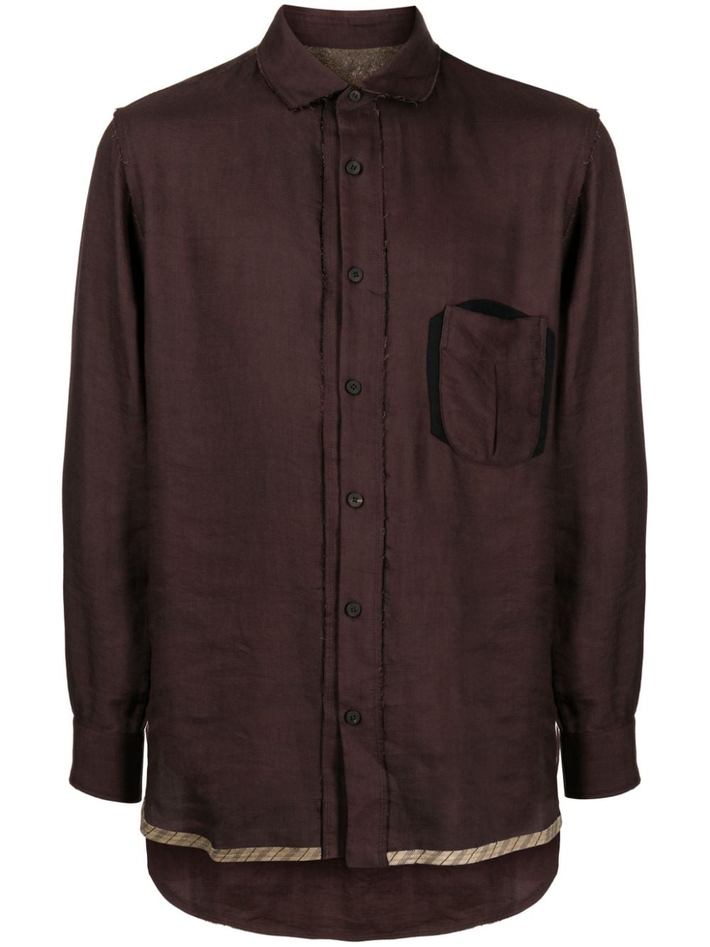 Shop Ziggy Chen Contrast-trim Patch-pocket Shirt In Brown