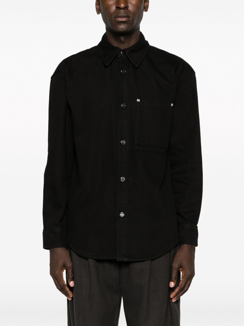 Shop Wooyoungmi Logo-embroidered Cotton Shirt In Black