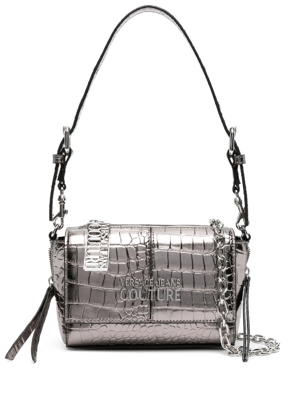 Versace Jeans Couture Crocodile-effect Shoulder Bag In Grey