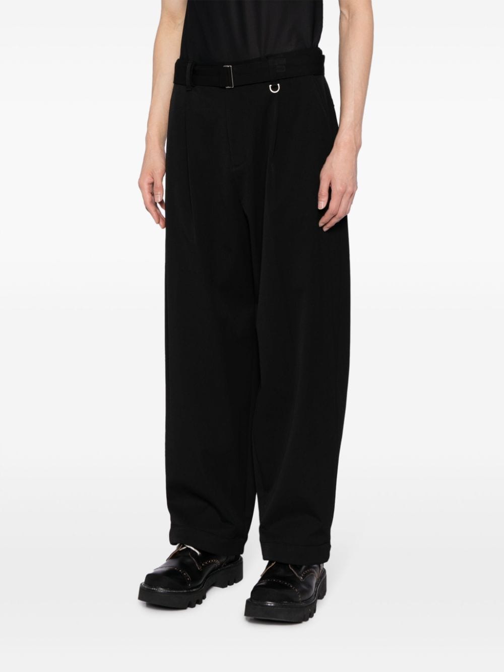 Shop Songzio Pleated Belted Wide-leg Trousers In Black