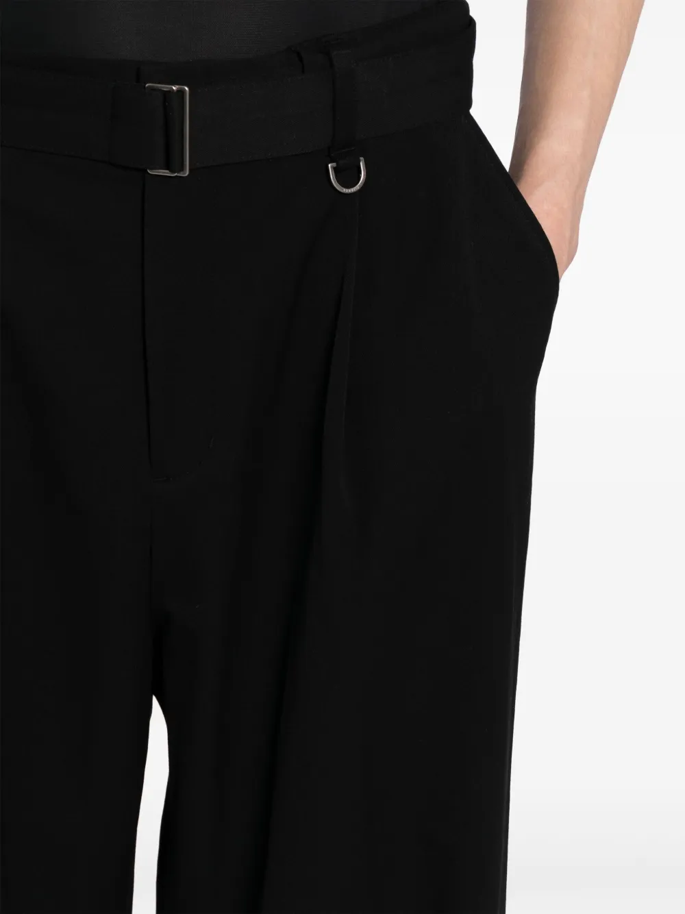 Shop Songzio Pleated Belted Wide-leg Trousers In Black