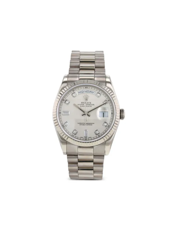 Rolex 2002 pre owned Day Date 36mm unisex 18kt White Gold Sapphire Glass One Size Silver