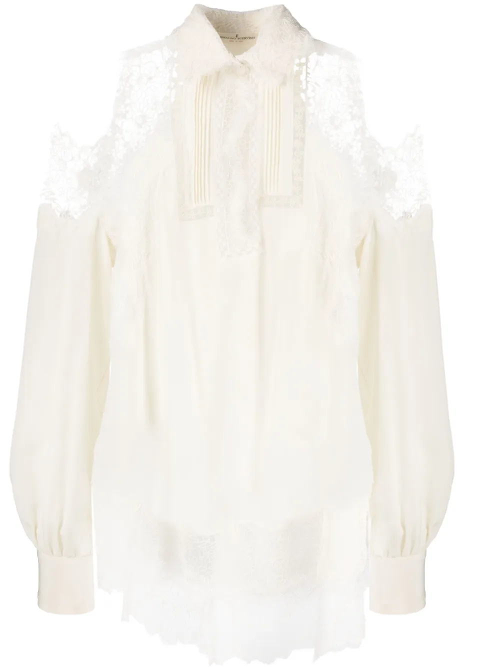 Ermanno Scervino Blouse met bloemenkant Beige
