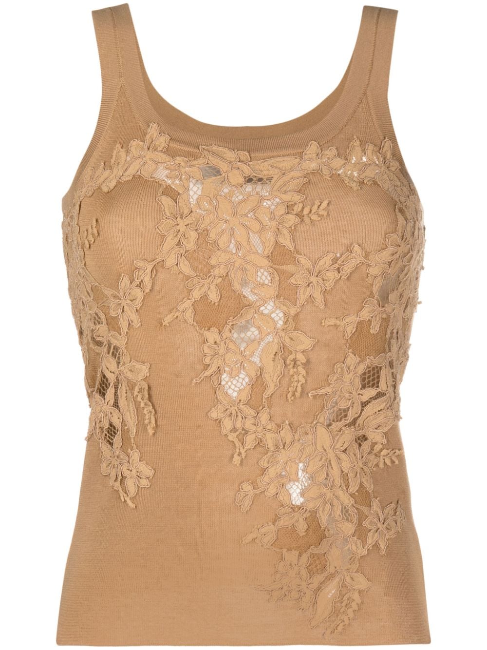 Ermanno Scervino Floral-lace Appliqué Wool Top In Brown