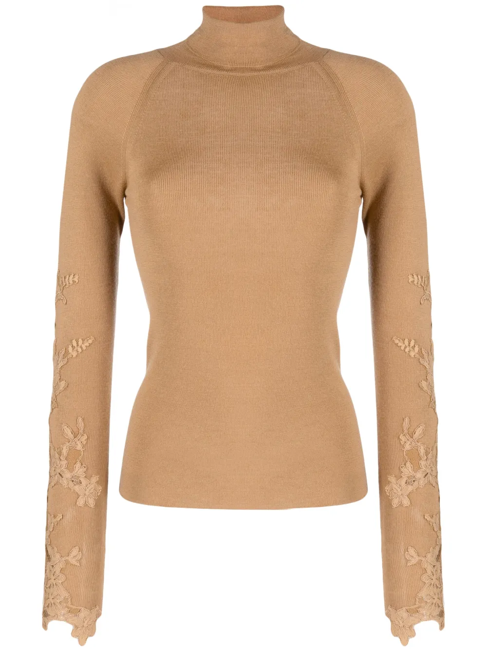 Ermanno Scervino Floral-lace Appliqué Wool Jumper In Braun