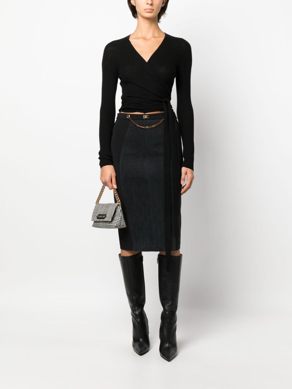 Shop Elisabetta Franchi Logo-plaque High-waisted Skirt In Black