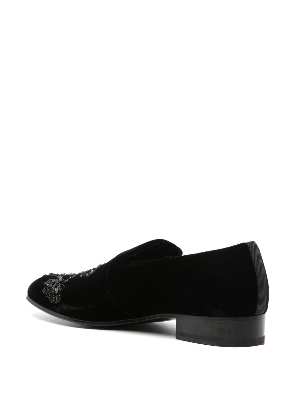 Shop Alexander Mcqueen Beaded Velvet Loafers In Black