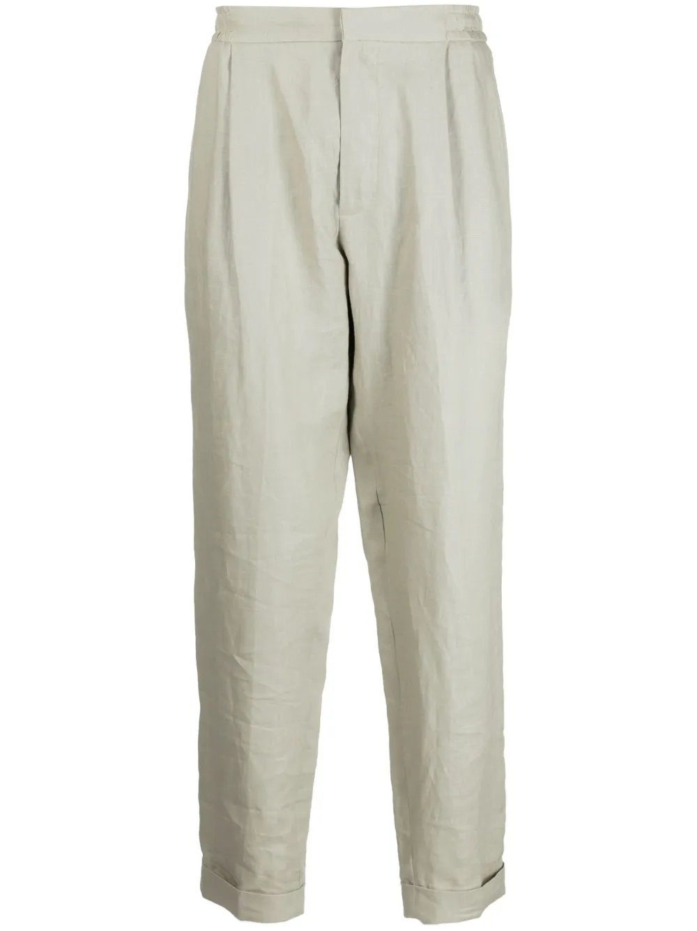 CHÉ pleated linen slim-cut trousers | Green | Image 1