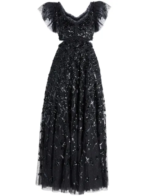 Needle & Thread floral-lattice ruffled gown