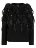 Huishan Zhang feather-detailing crystal-embellished jumper - Black