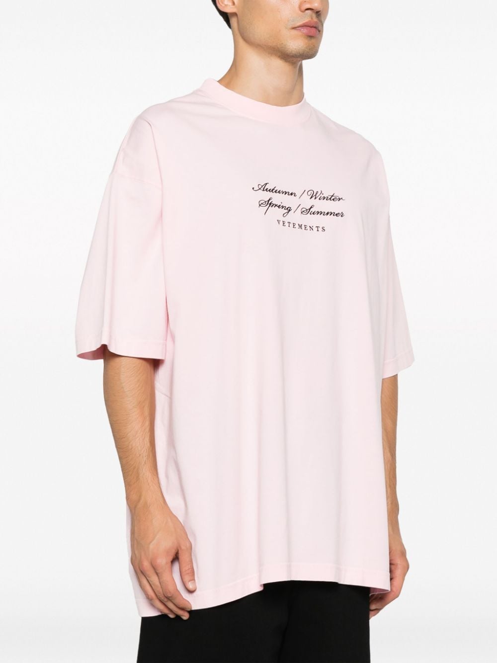 Shop Vetements 4 Seasons Embroidered Cotton T-shirt In Pink