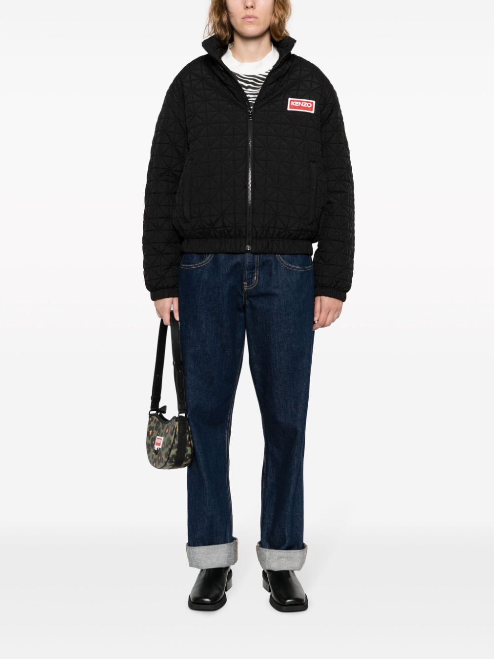 Shop Kenzo Sashiko Stitch Puffer Jacket In Black
