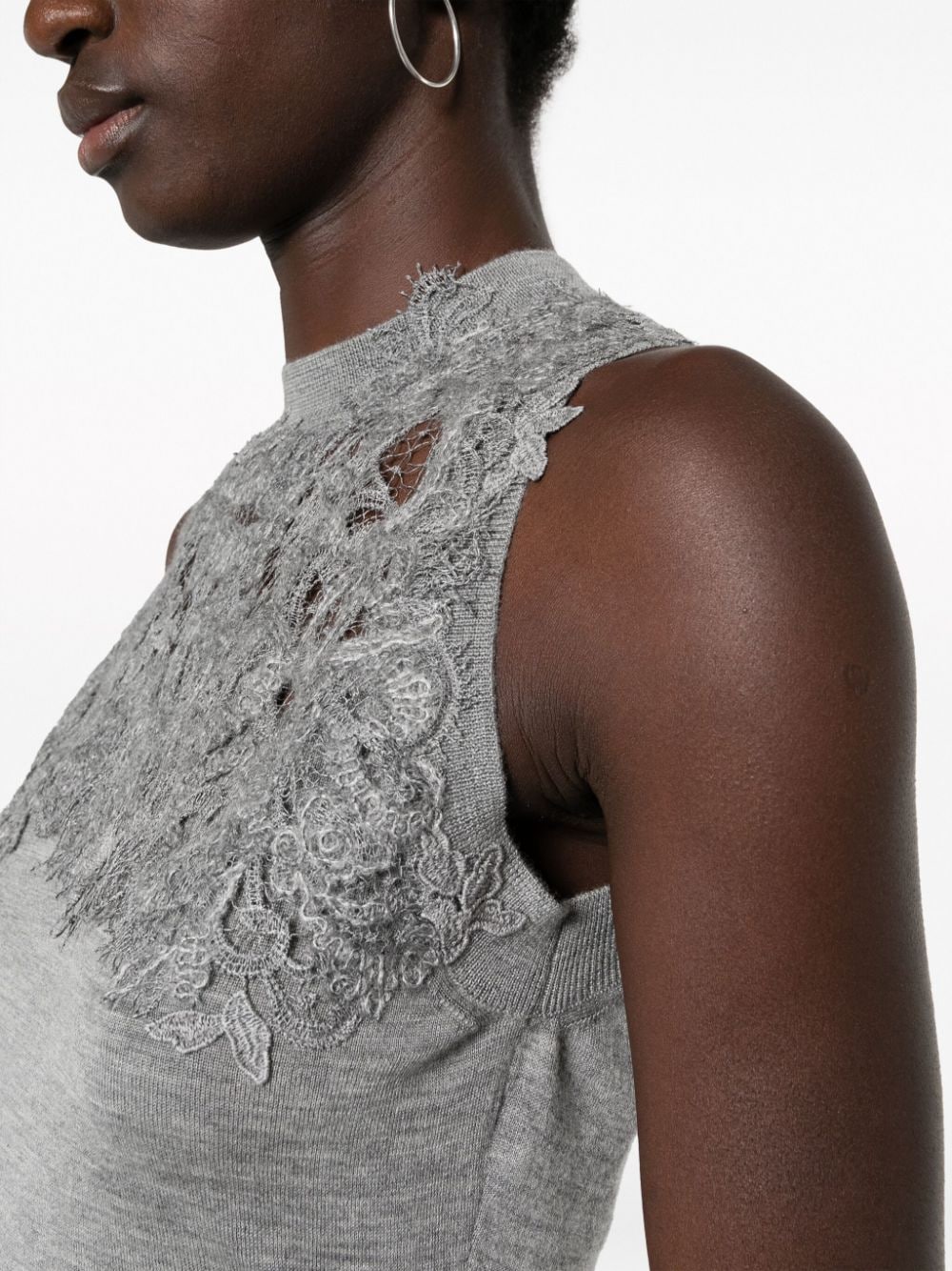 Shop Ermanno Scervino Lace-detailing Sleeveless Top In Grey