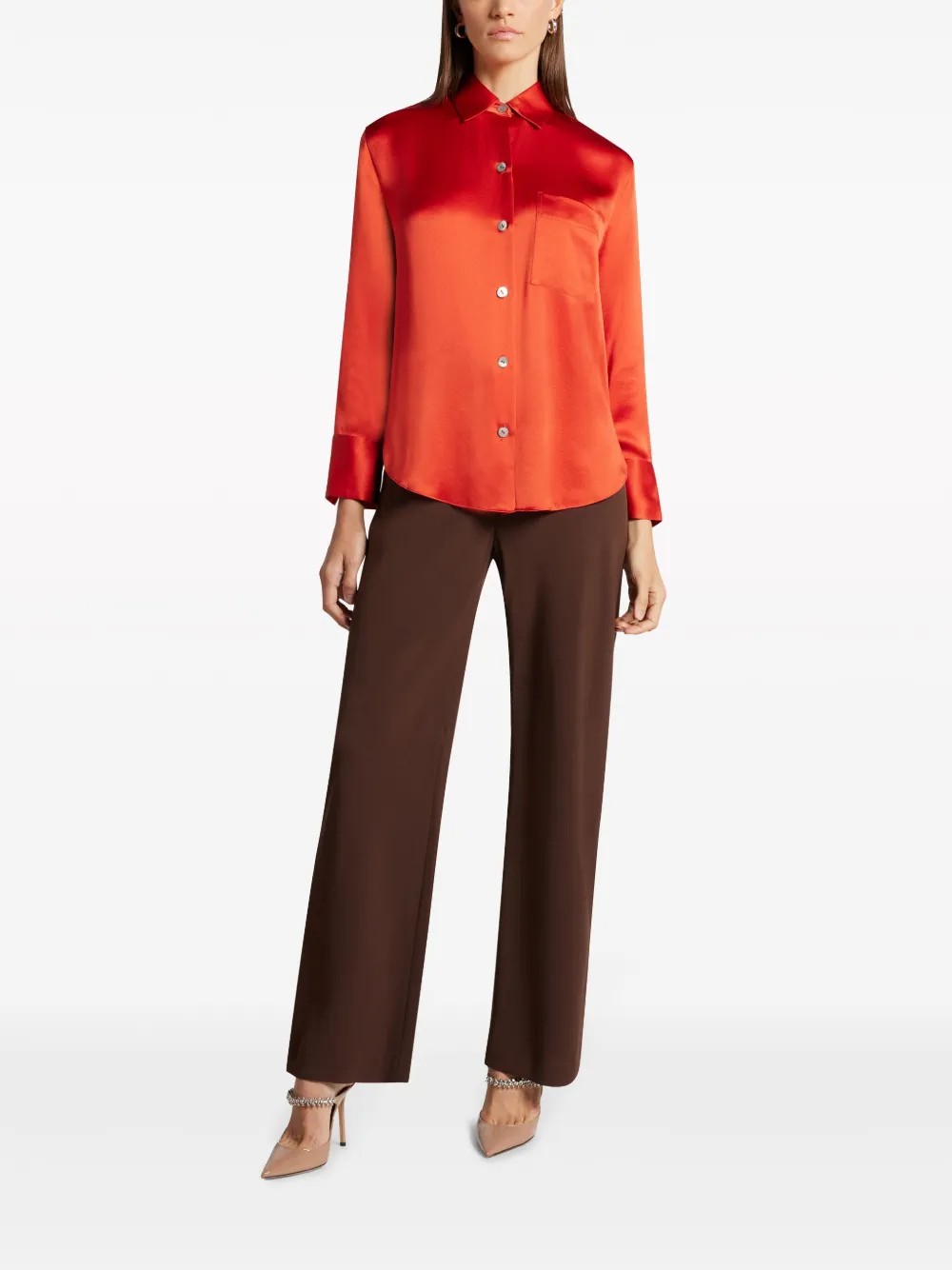 Shop Vince Slim-cut Silk Shirt In Red