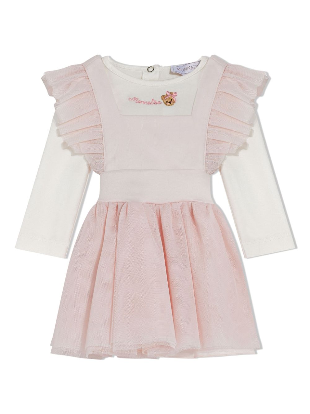 Monnalisa Babies' Logo-embroidered Ruffled Cotton Dress In Pink