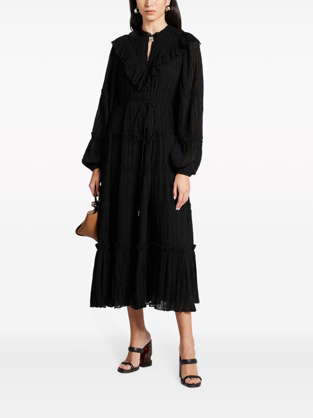 Shop Aje Robyn Belted Midi Dress In Black