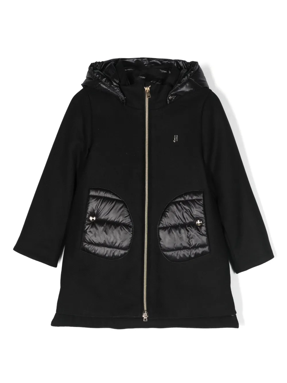 Herno Kids' Logo-plaque Hooded Coat In Black