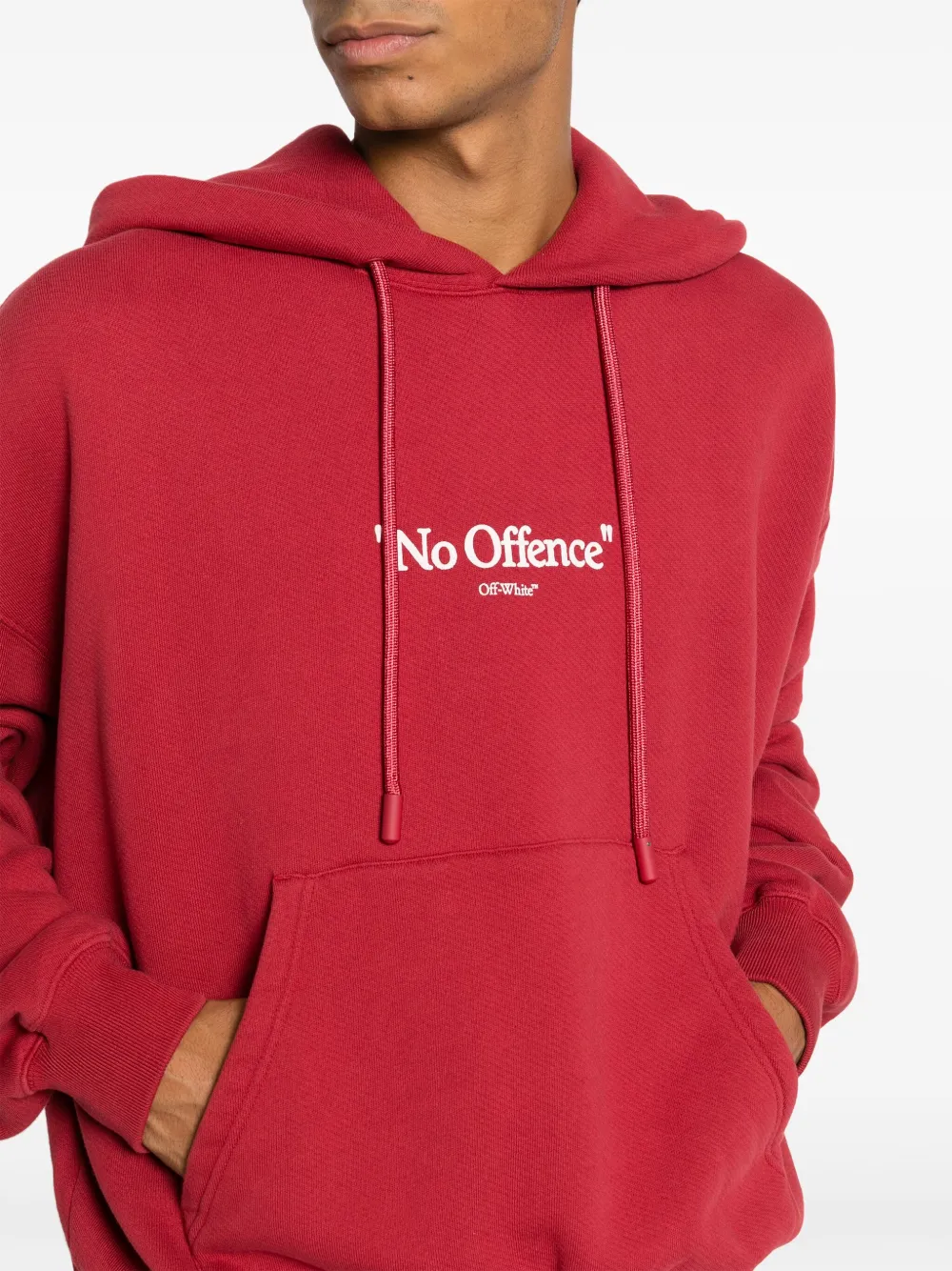 Shop Off-white Slogan-print Drawstring Hoodie In Red