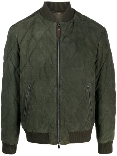 Canali diamond-quilted suede bomber jacket