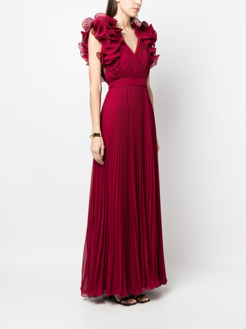 Shop Elie Saab Plissé-effect Silk Maxi Dress In Red