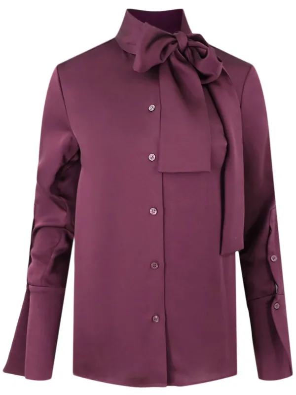 Simkhai Candela Pussy-bow Satin Shirt in Purple