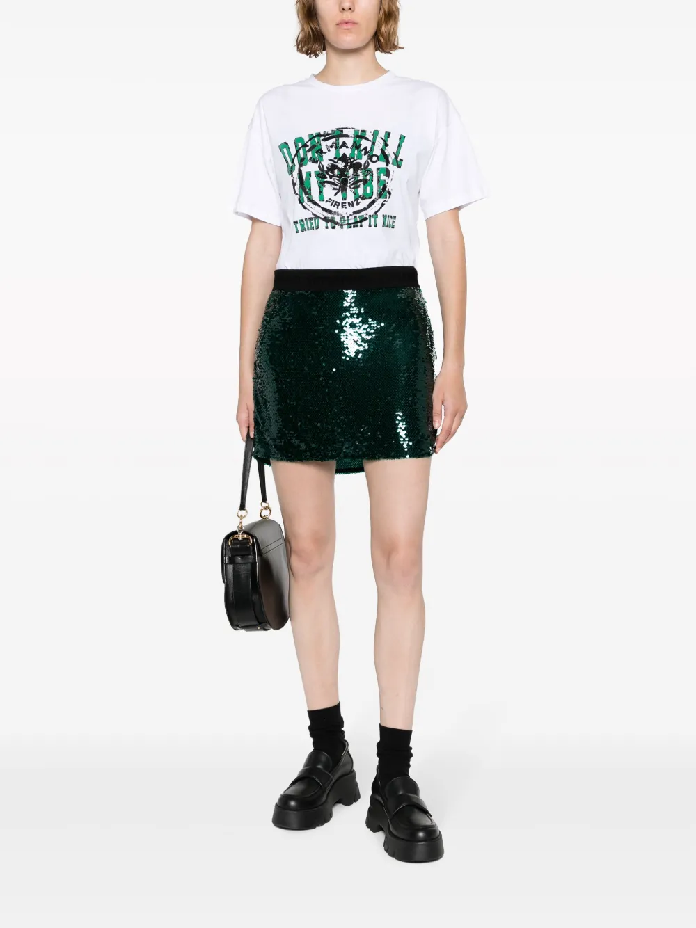 ERMANNO FIRENZE sequin-embellished logo miniskirt - Groen