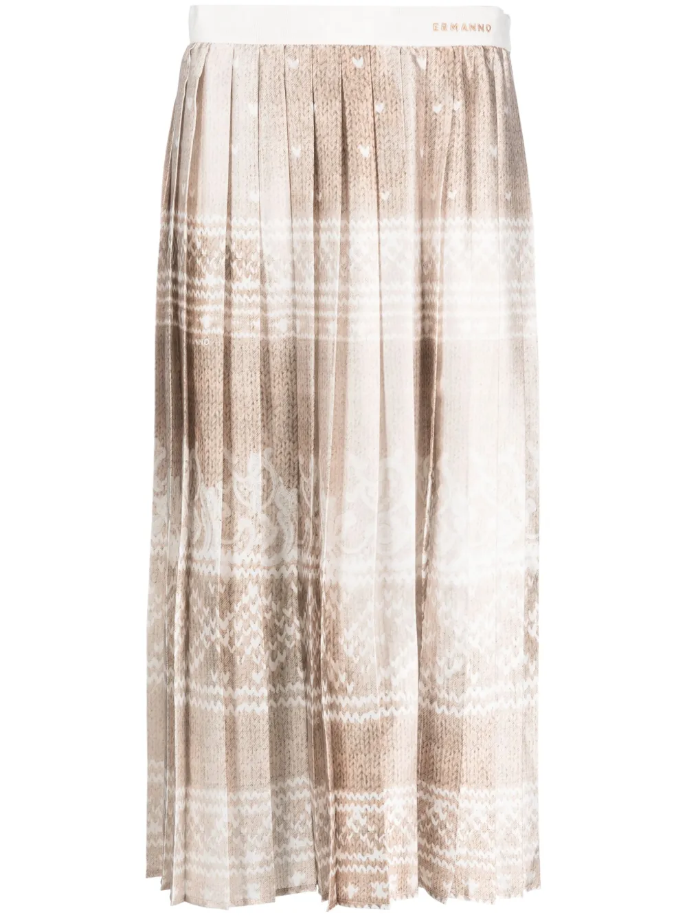 ERMANNO FIRENZE graphic-pattern pleated midi skirt - Toni neutri