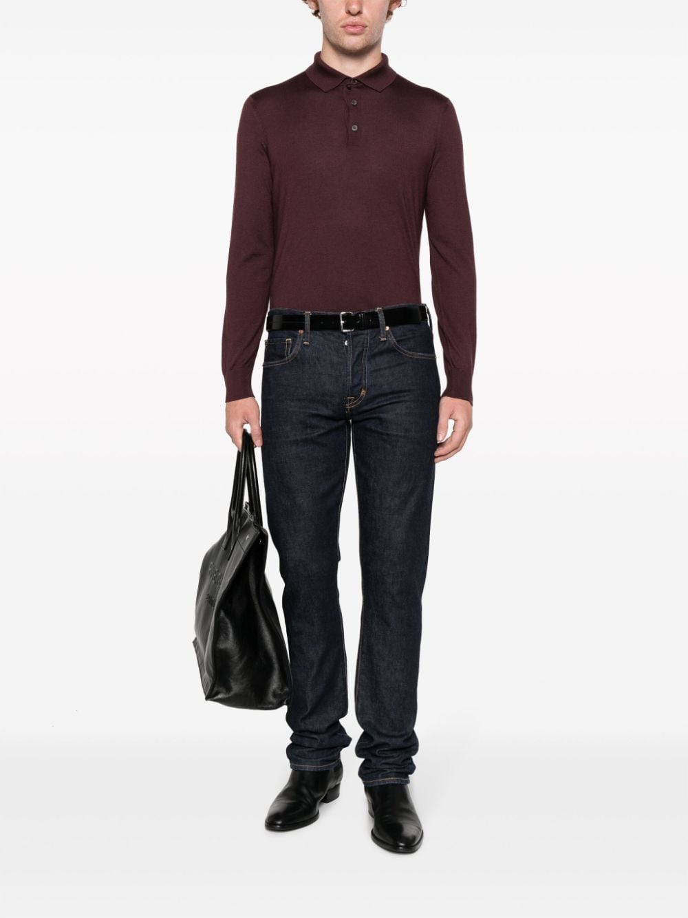 Shop Zegna Long-sleeved Knit Polo Shirt In Purple