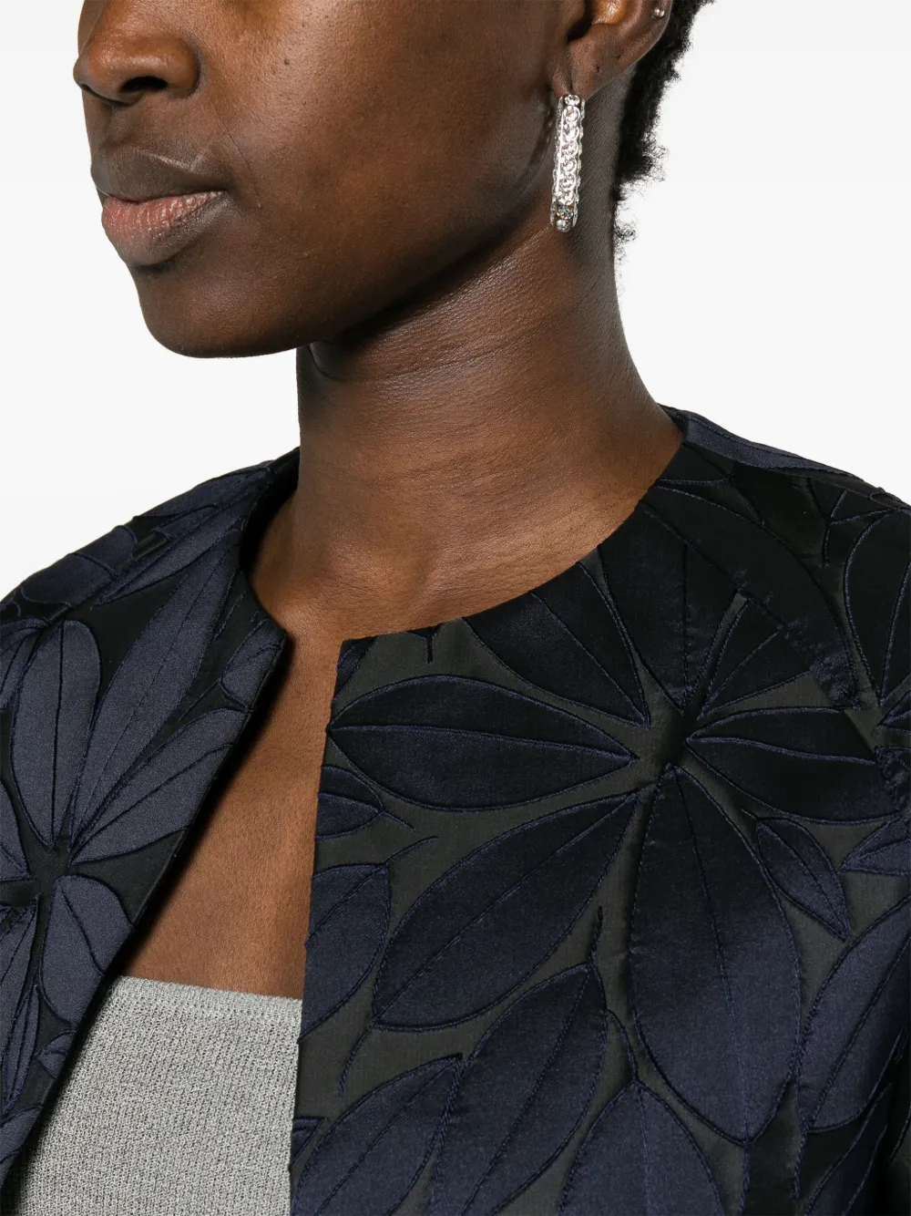 Talbot Runhof Embroidered-leaf Cropped Jacket In Blue