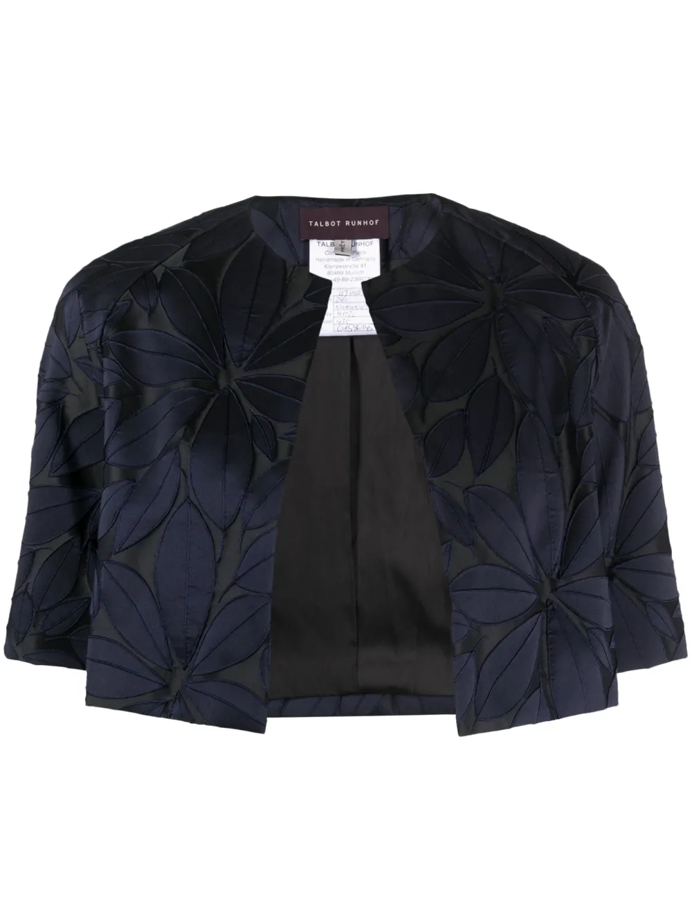 Talbot Runhof Embroidered-leaf Cropped Jacket In Blue