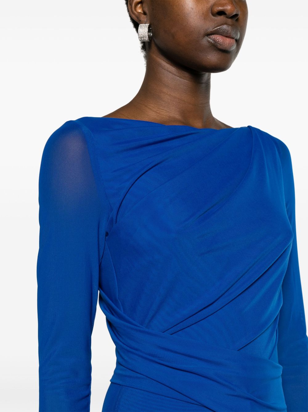 Shop Talbot Runhof Ruched Long-sleeve Gown In Blue