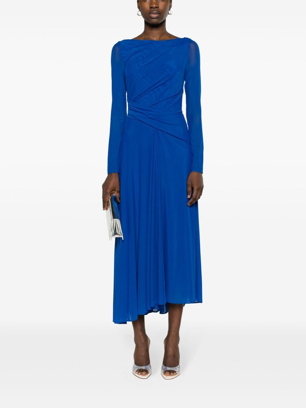 Shop Talbot Runhof Ruched Long-sleeve Gown In Blue