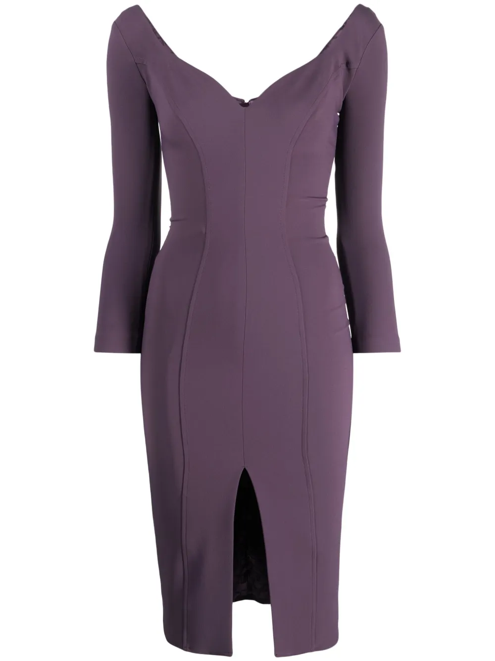 Shop Elisabetta Franchi Logo-plaque Sweetheart-neck Midi Dress In Purple