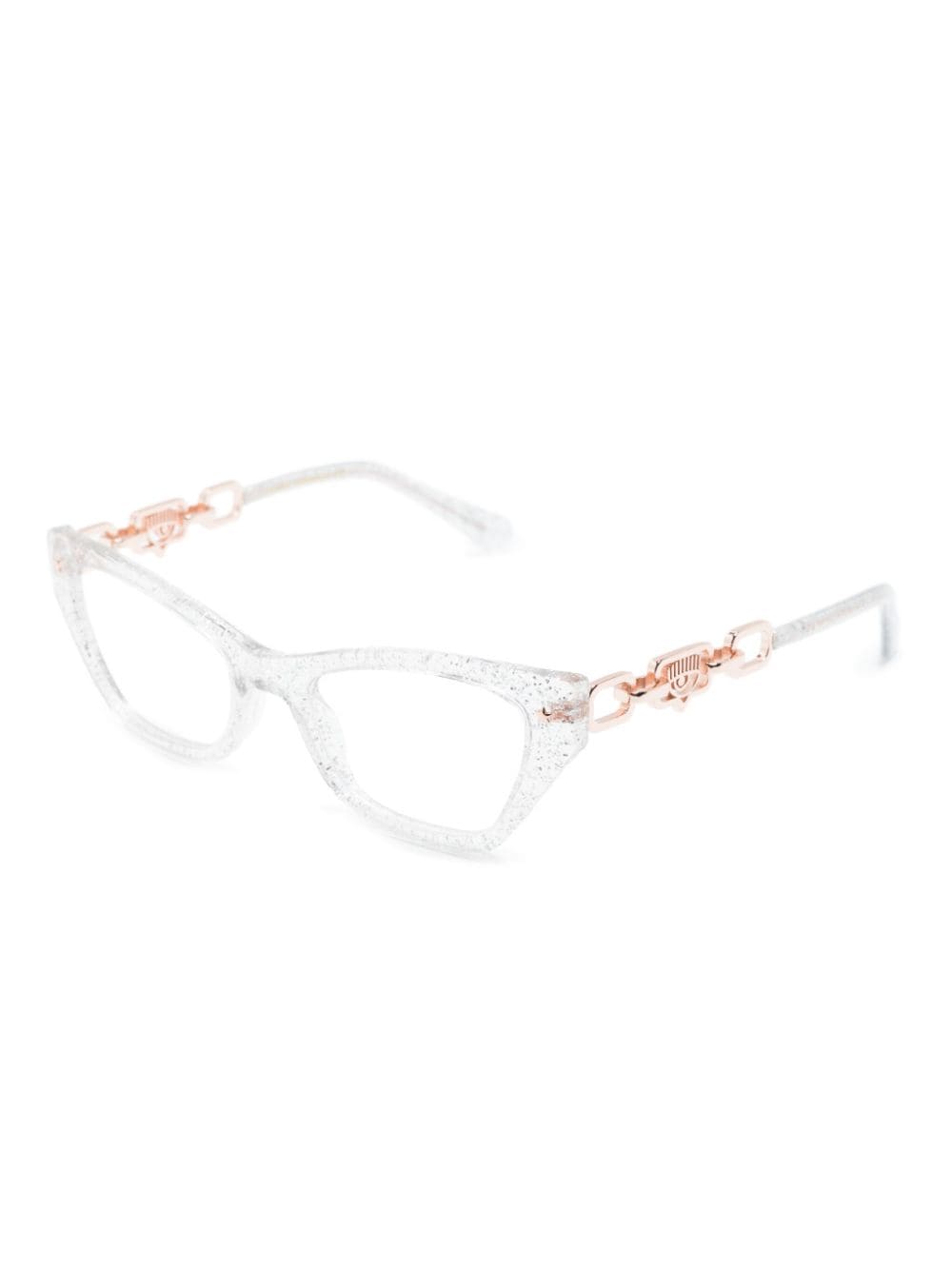 Shop Chiara Ferragni Glitter Rectangular-frame Glasses In Nude