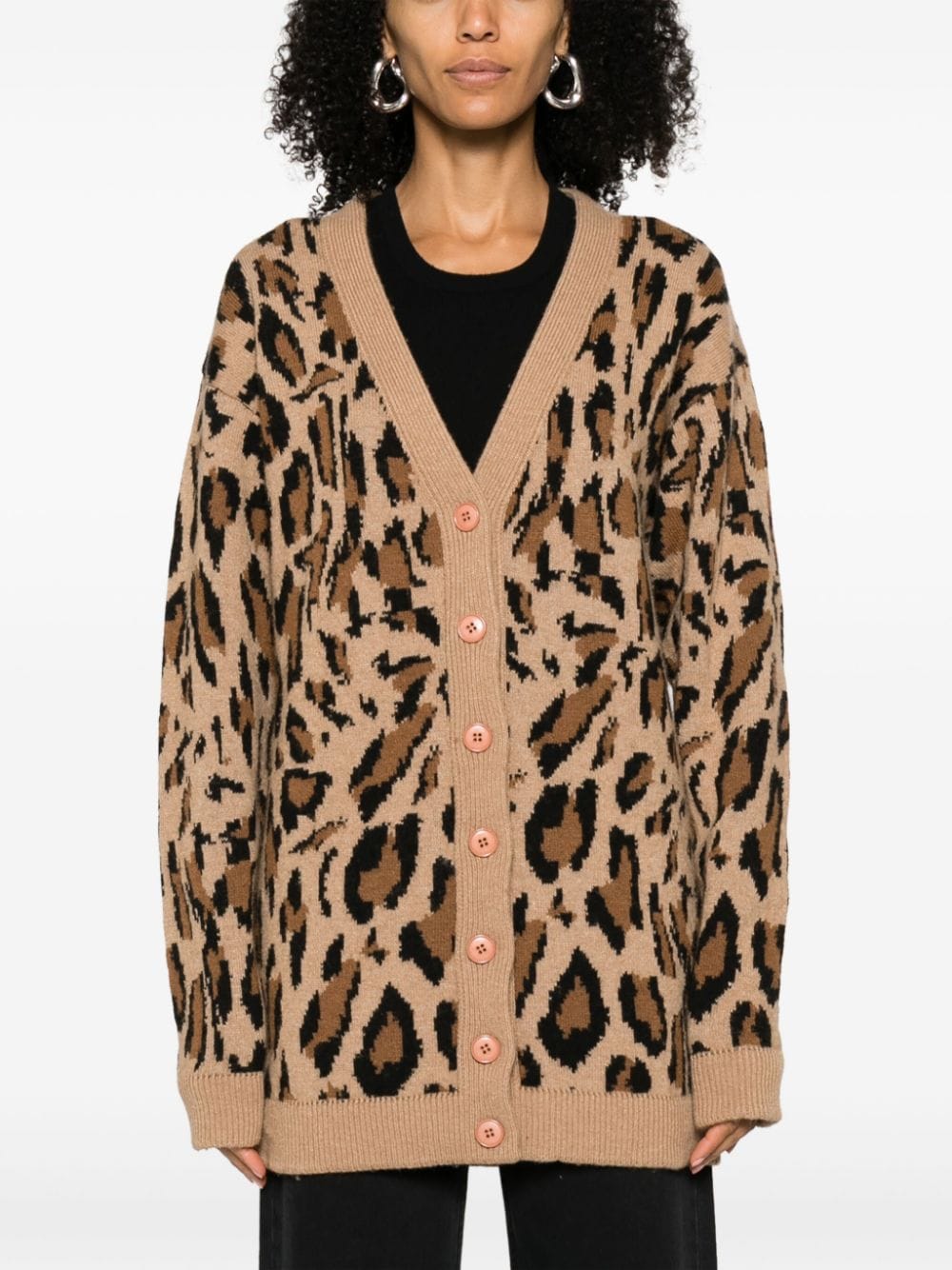 Shop Joshua Sanders Leopard-intarsia V-neck Cardigan In Brown