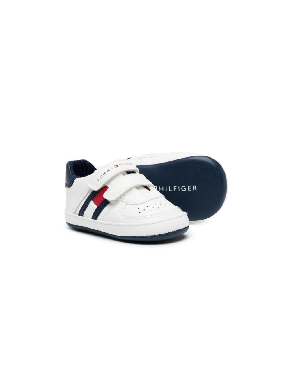 Shop Tommy Hilfiger Junior Logo-print Touch-strap Sneakers In White