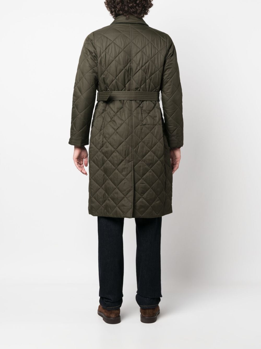 Shop Barbour Diamond-quilted Single-breasted Coat In Green