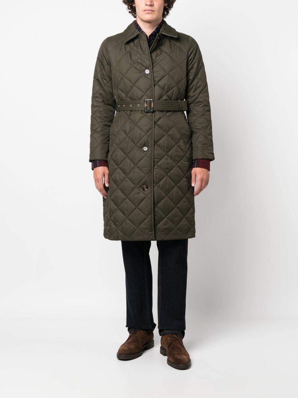 Shop Barbour Diamond-quilted Single-breasted Coat In Green