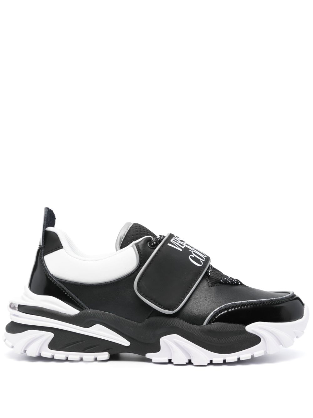 Shop Versace Jeans Couture Touch-strap Leather Sneakers In Black