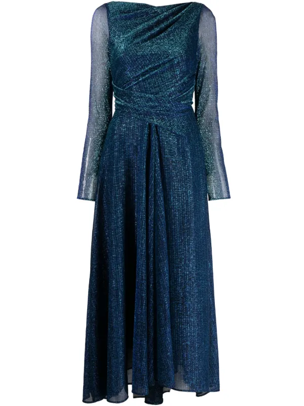 Talbot Runhof metallic-thread Draped Midi Dress | Blue | FARFETCH UZ