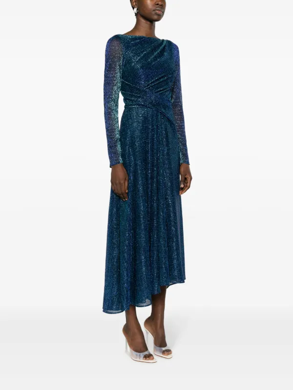 Talbot Runhof metallic-thread Draped Midi Dress | Blue | FARFETCH UZ