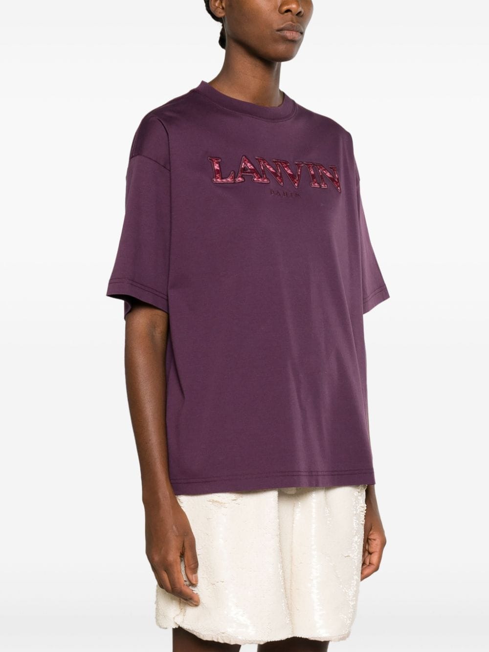 Shop Lanvin Logo-appliqué Cotton T-shirt In Purple