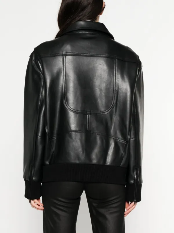 Norma Kamali Faux Leather zip-up Biker Jacket | Black | FARFETCH
