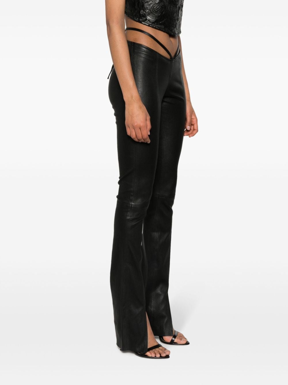 Shop Manokhi Tie-fastening Leather Skinny Trousers In Black