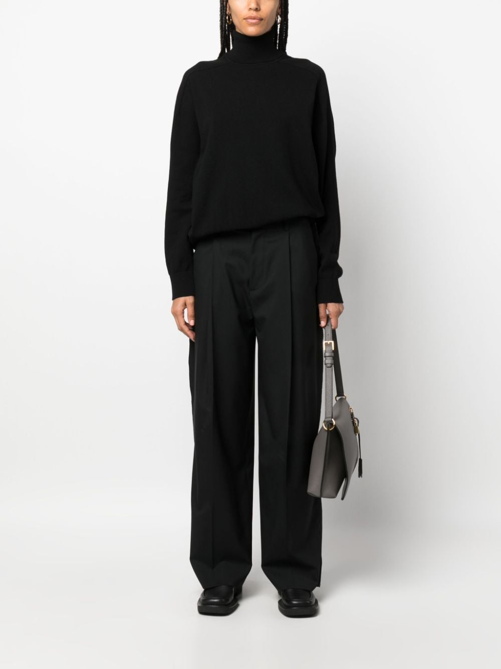 Shop Armarium Concealed-front Wool Palazzo Pant In Schwarz