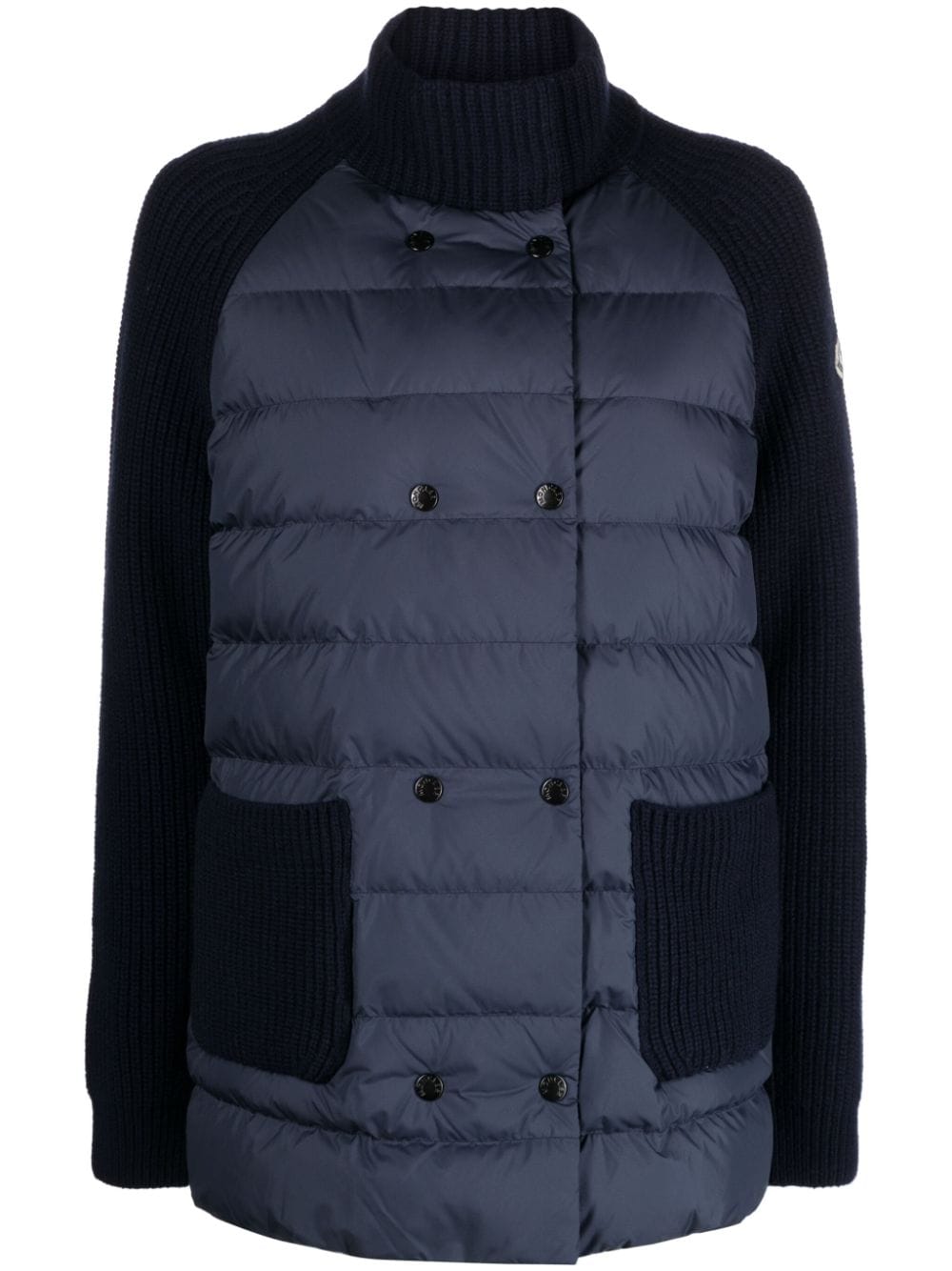 Moncler Knitted-panel Padded Jacket In Blue