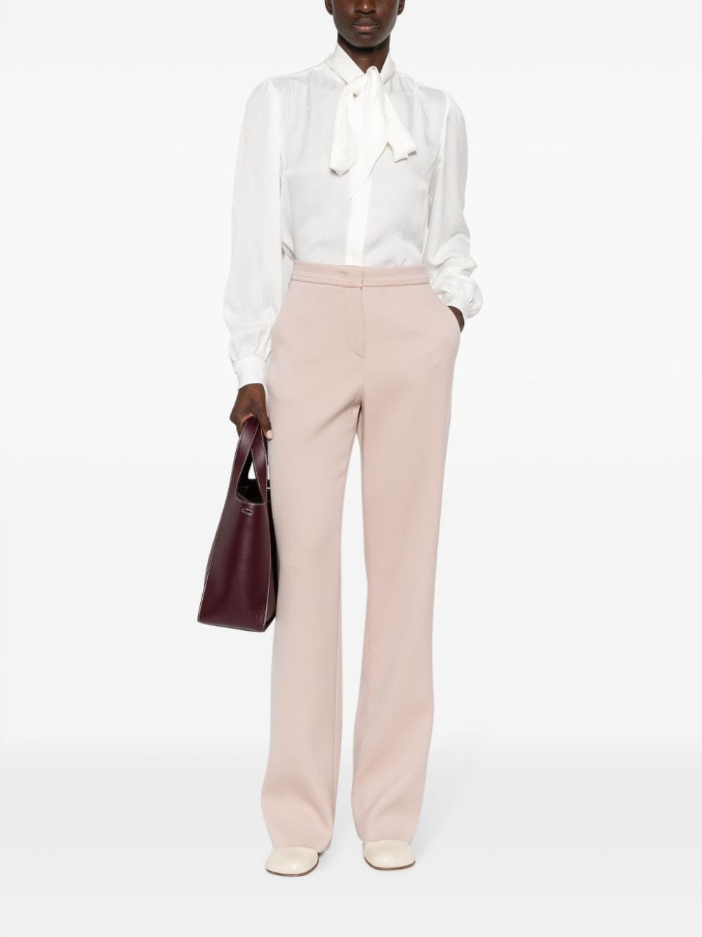 Shop Giorgio Armani High-waist Straight-leg Tailored Trousers In Rosa