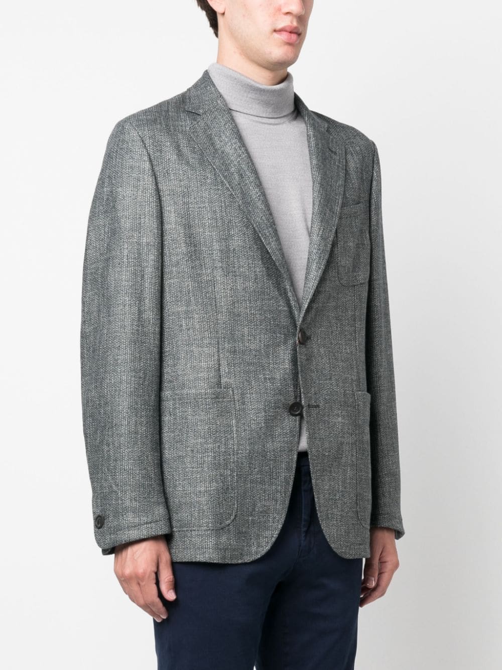 Shop Canali Single-breasted Wool-blend Blazer In Blue